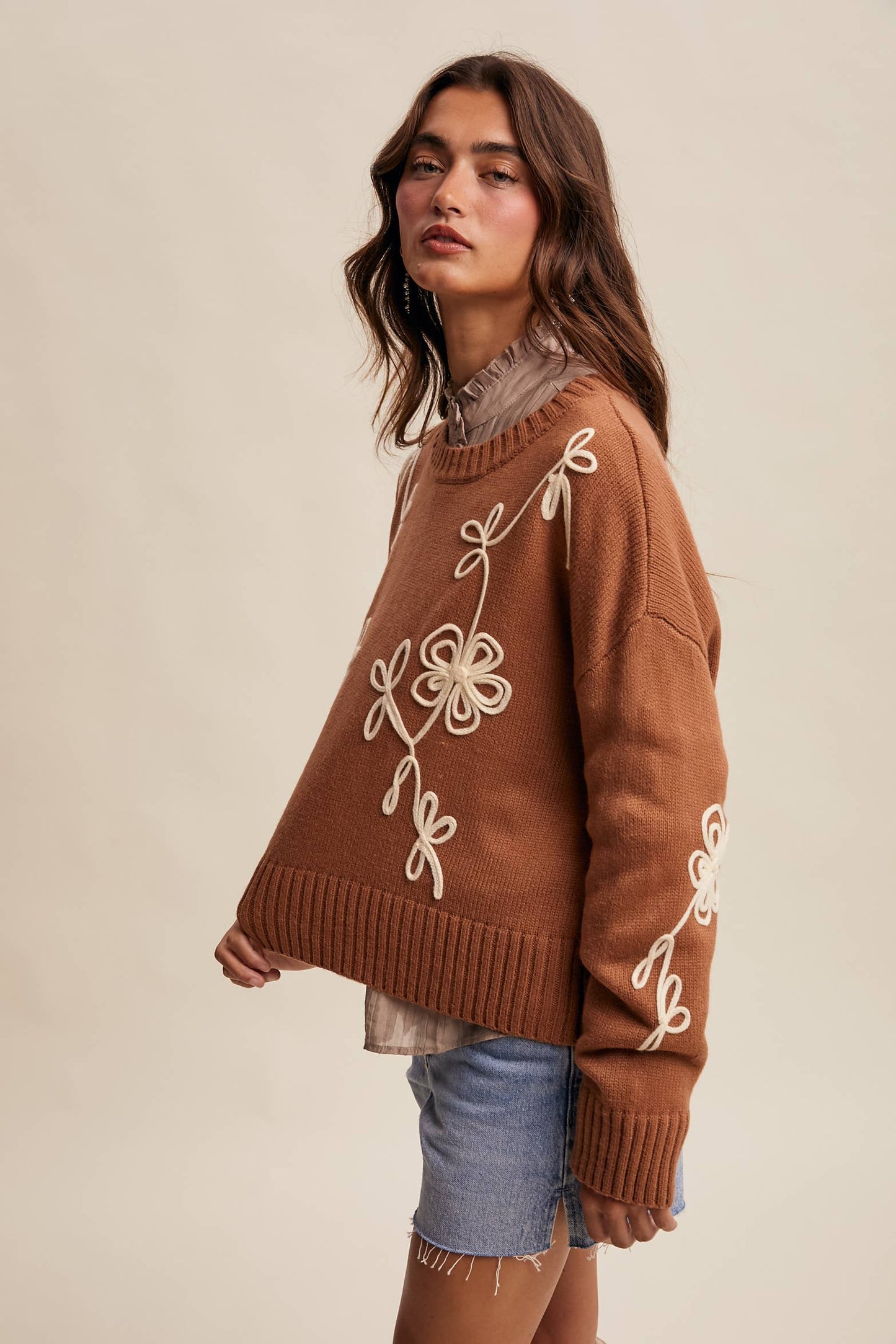 Whimsical Way Floral Embroidered Sweater