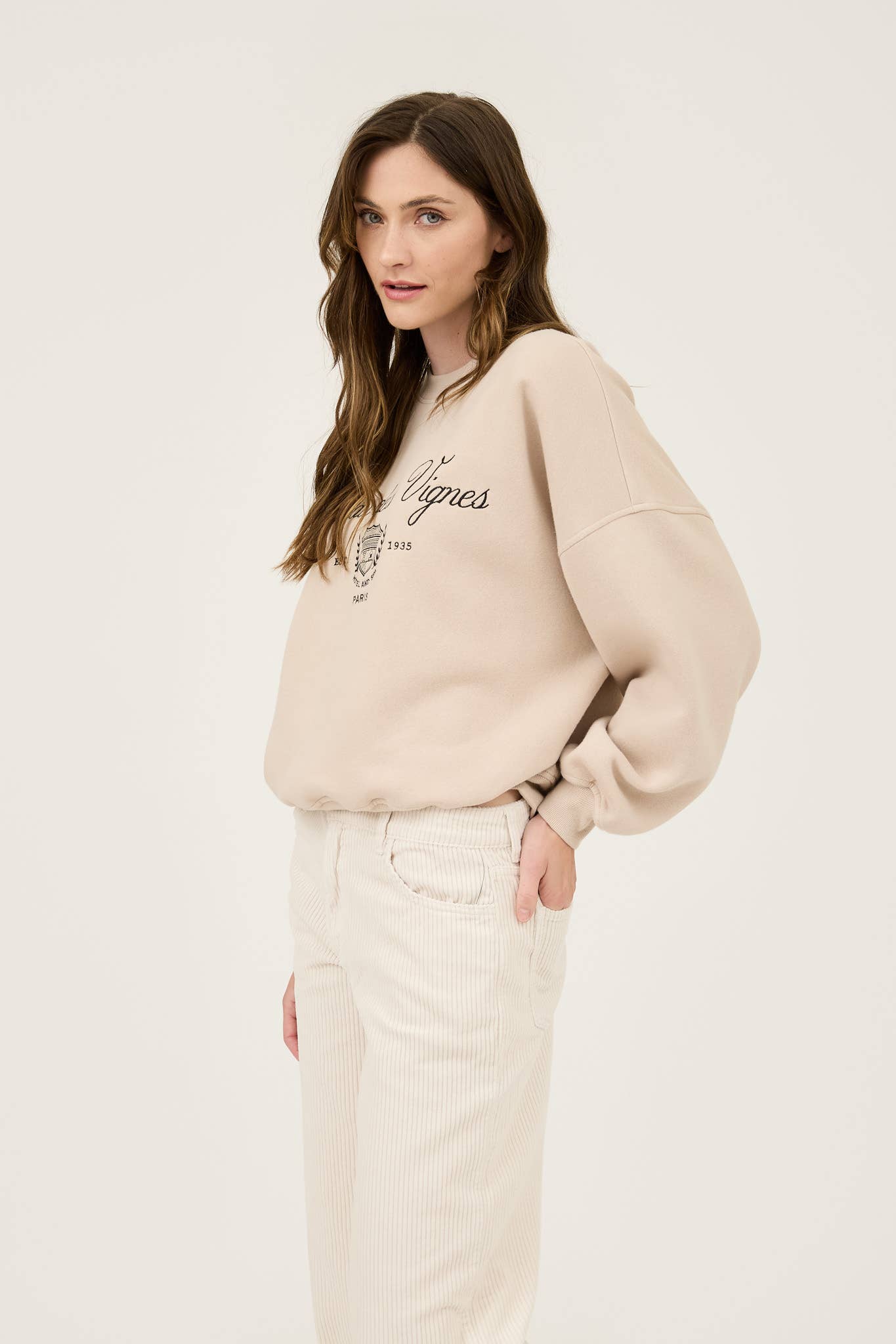 Paris (Tan) Embroidered Crewneck