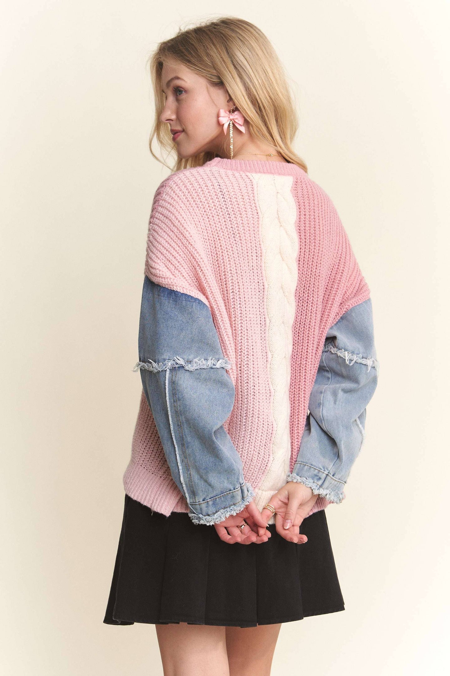 Fun Fashion (Pink) Denim Sleeve Sweater