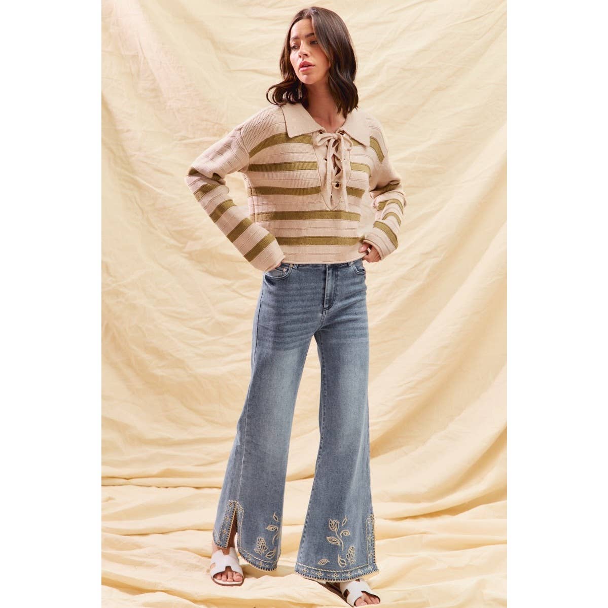 Leafy Dreams Embroidered Flare Jeans