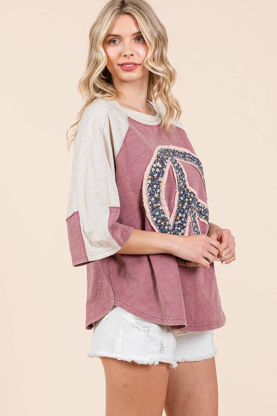 Peace Out (Mauve) Floral Patch Top
