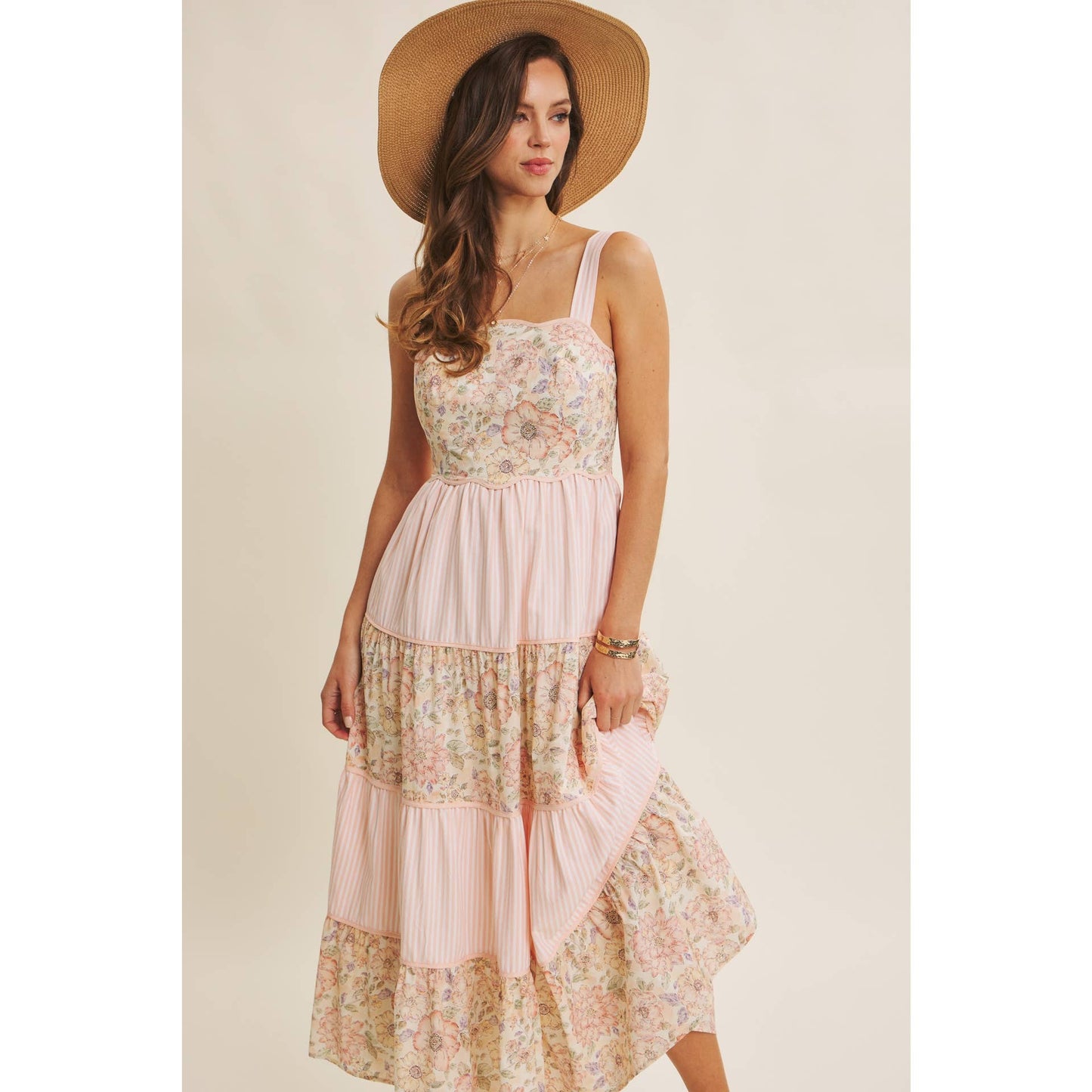 Dreamy Day (Pink) Floral & Stripe Dress