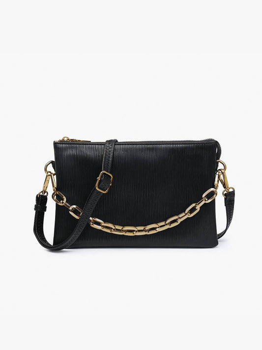 Izzy (Black) Textured Crossbody w/ Guitar Strap