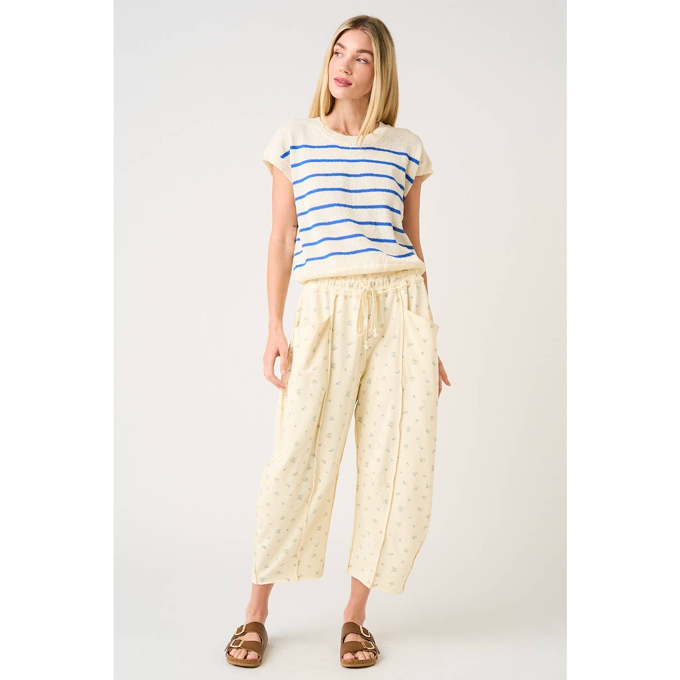 Good Plan (Butter) Floral Barrel Pants