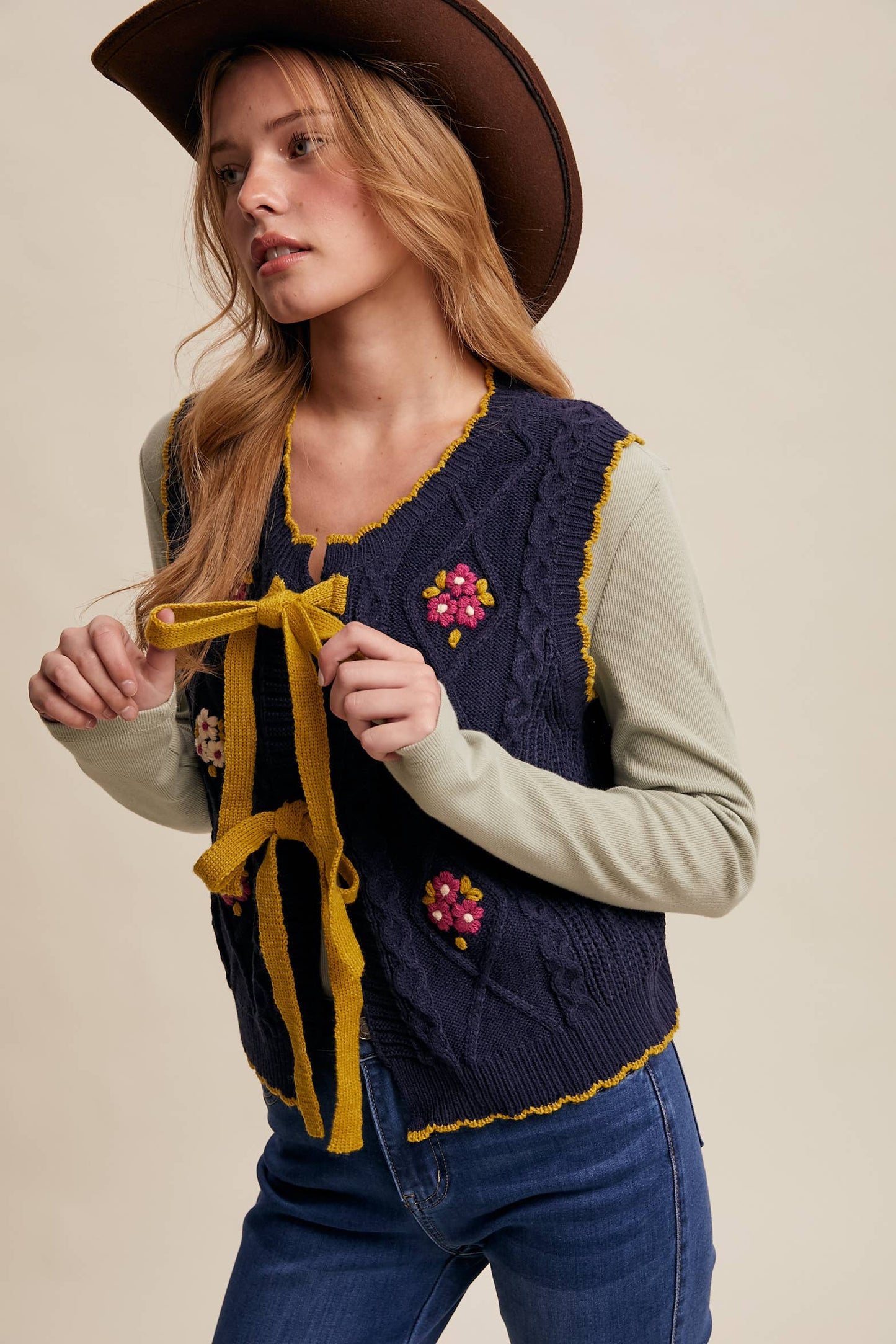 Vintage Views (Navy) Embroidered Vest