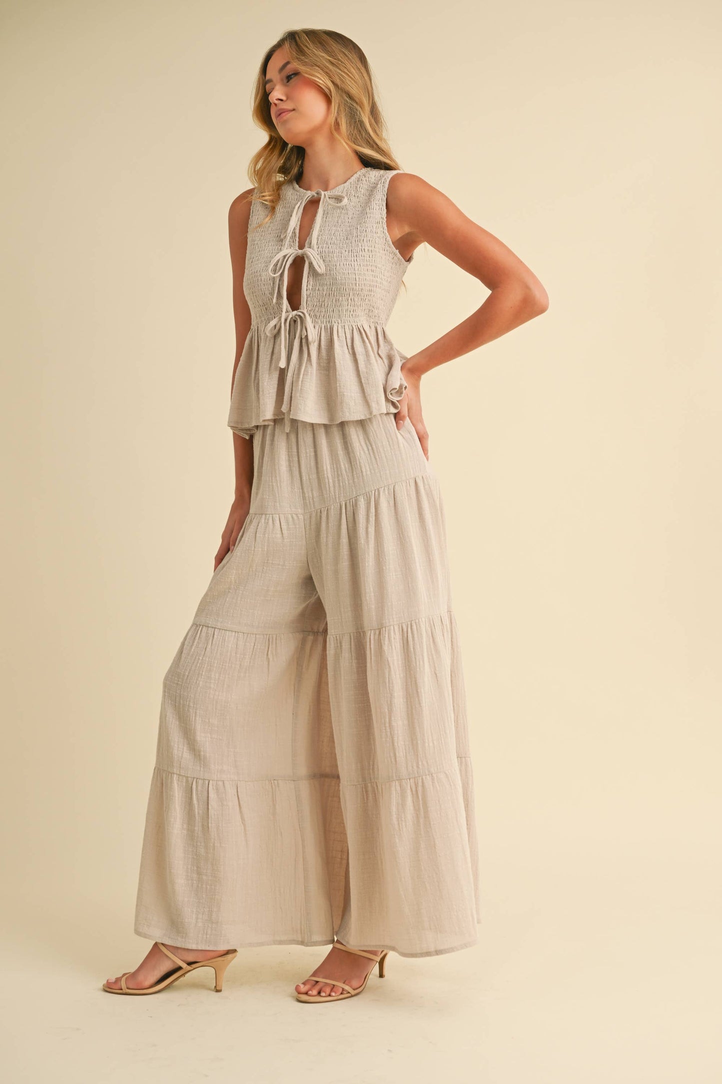 Sweet Beginnings Peplum Gauze Tie Top
