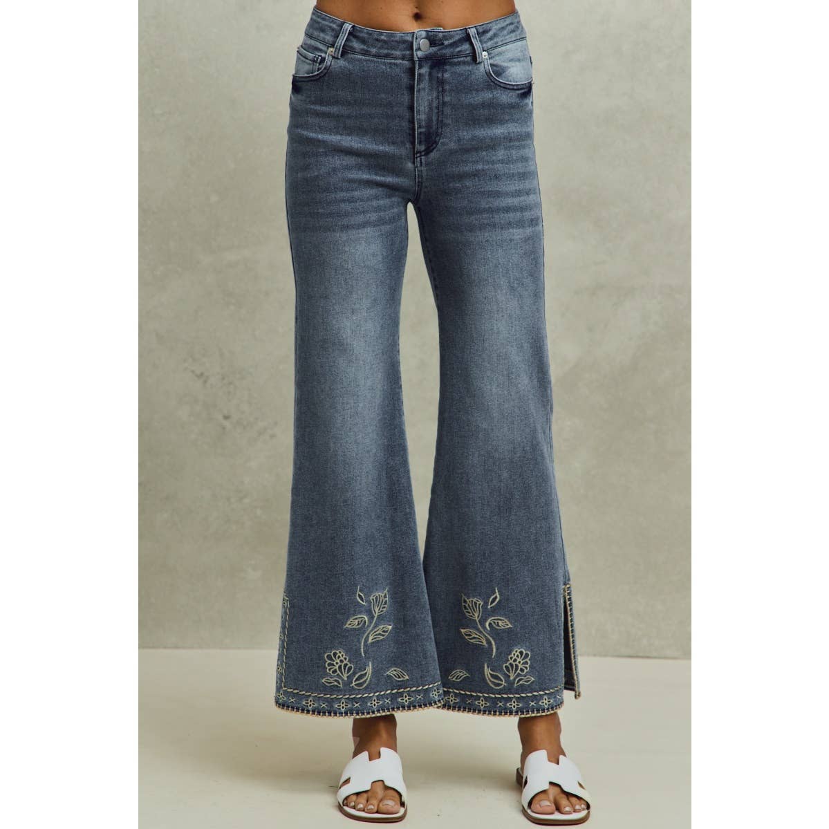 Leafy Dreams Embroidered Flare Jeans