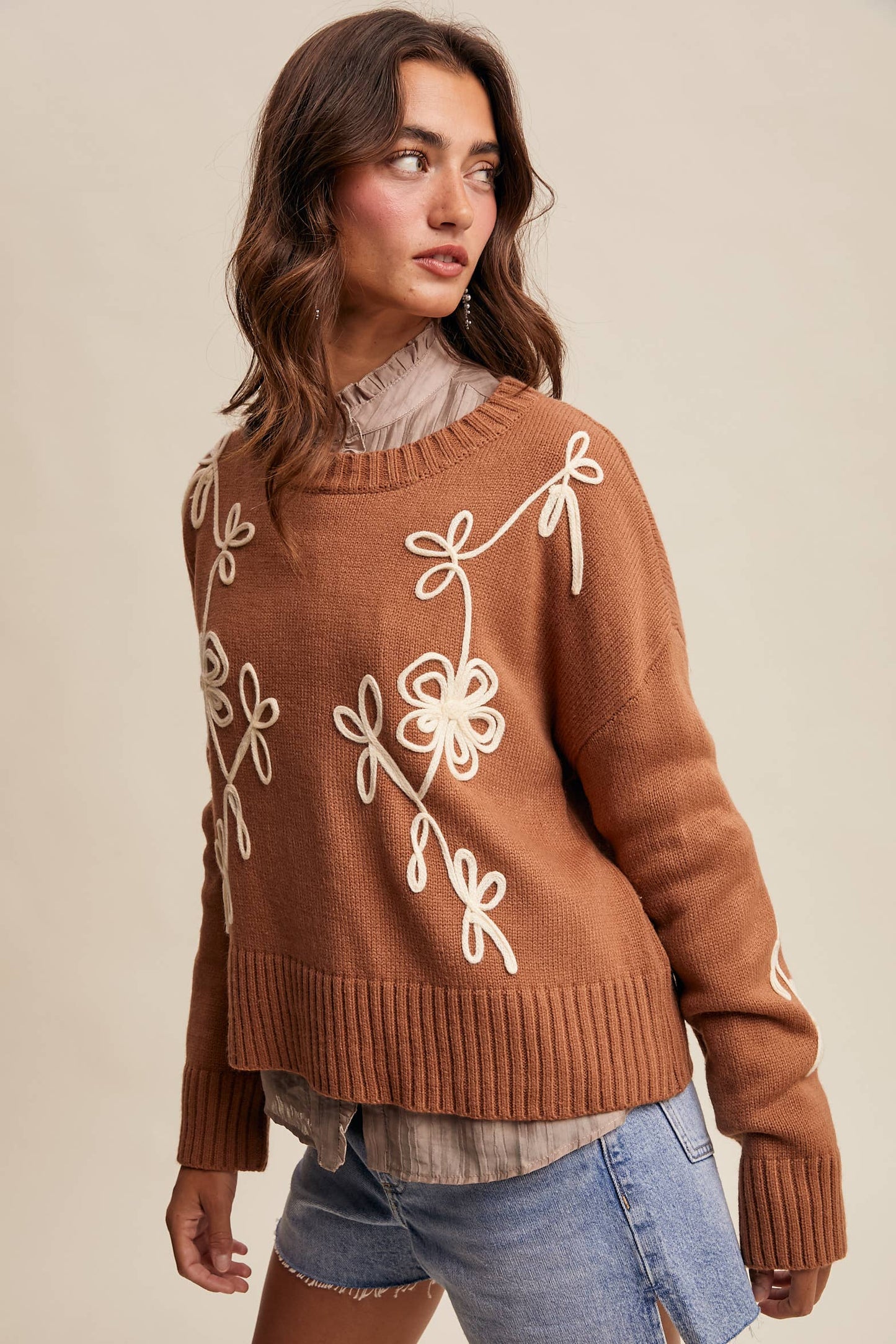 Whimsical Way Floral Embroidered Sweater