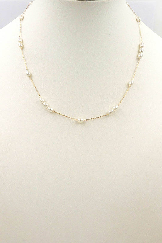 Delicate Pearl Beaded Gold Chain Necklace