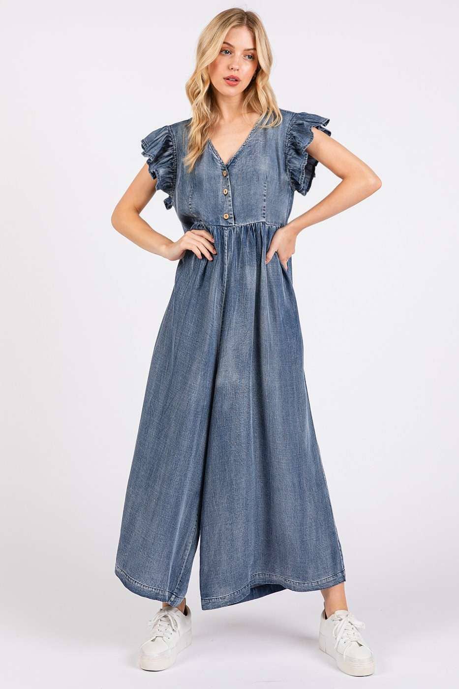 Spring Fling Tencel Ruffle Sleeve Jumpsuit