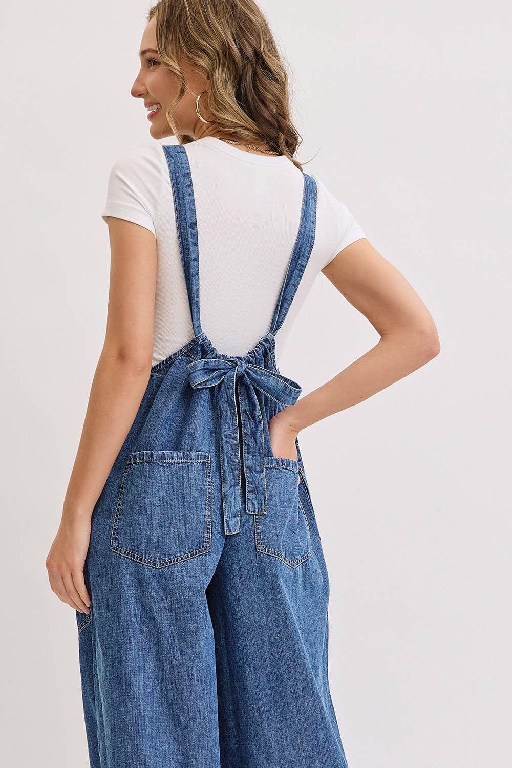 Knot Worried Tie Back Denim Overalls