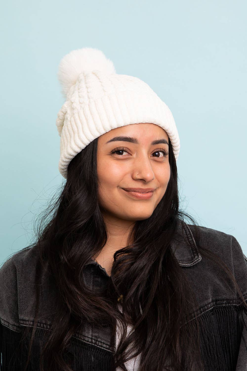 Coffee Date (White) Cable Knit Cuffed Beanie