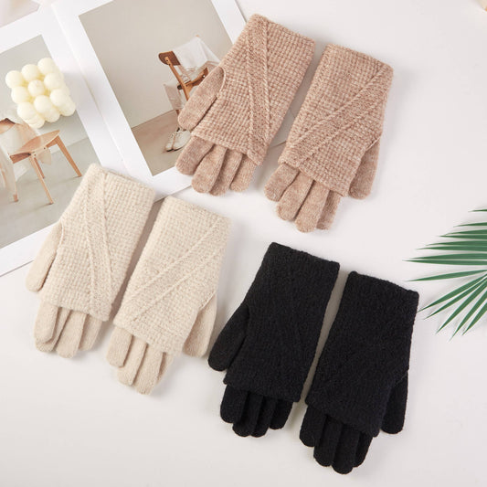 Knit Weave Diagonal Stitch Texture Gloves