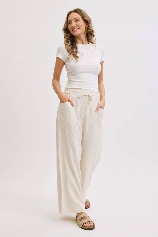 Time Away (Oatmeal) Linen Blend Pants
