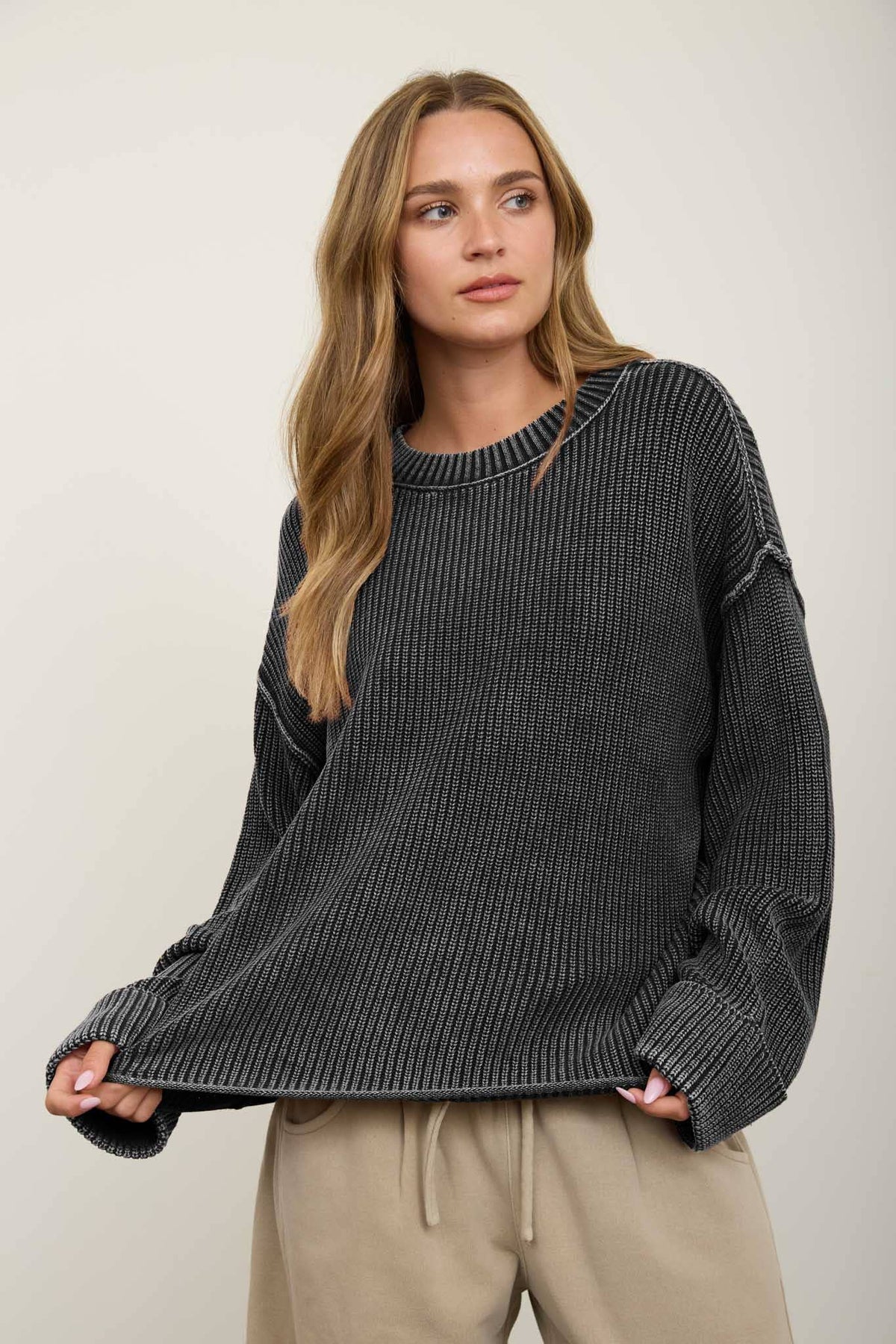 Knit To Be (Charcoal) Cotton Sweater