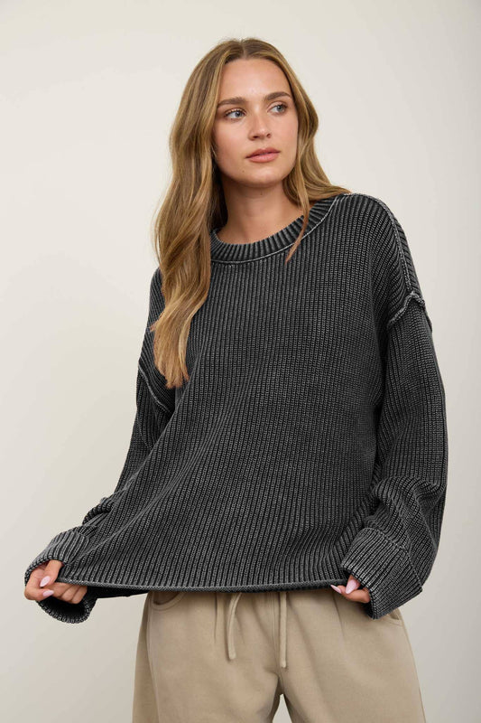 Knit To Be (Charcoal) Cotton Sweater