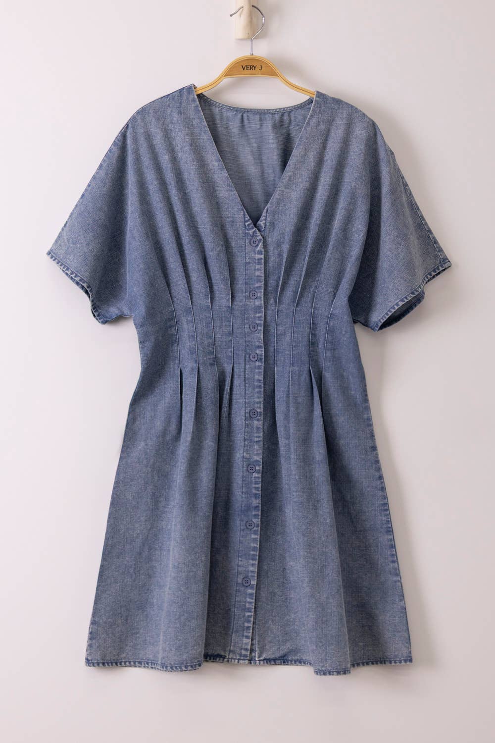 Lovely Stroll Pintuck Chambray Dress