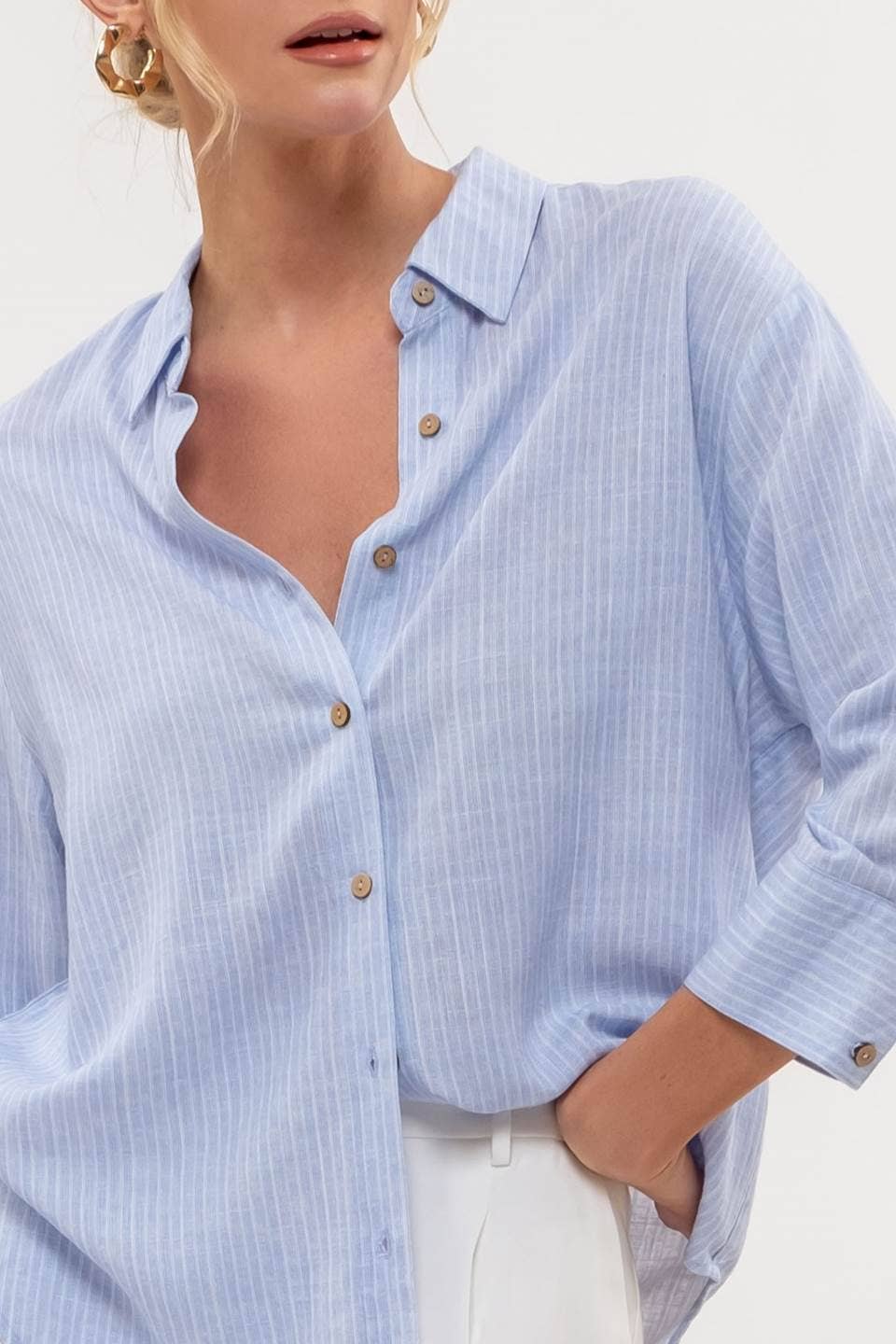 Lovely Linen (Blue) Stripe Button Shirt