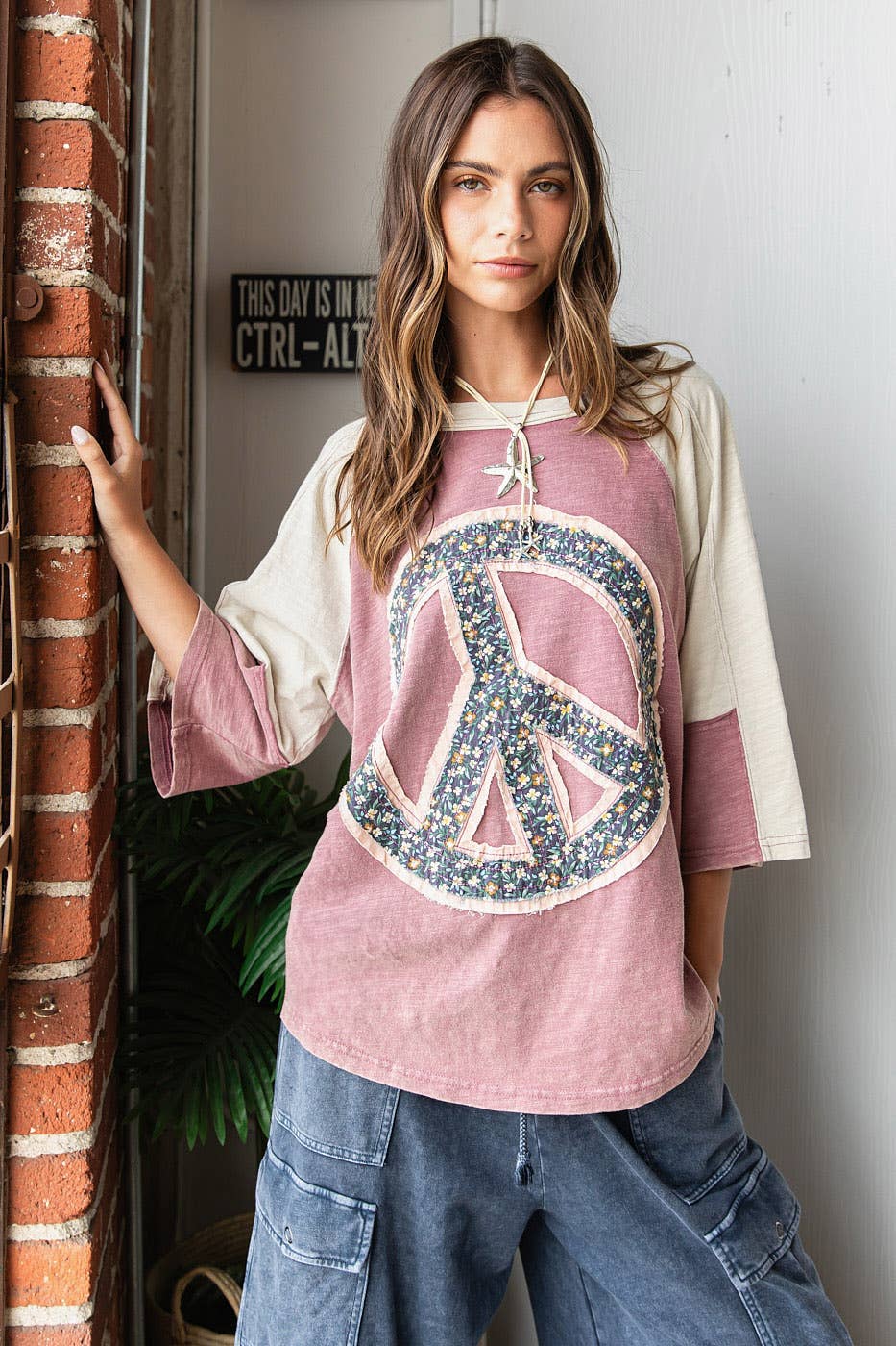 Peace Out (Mauve) Floral Patch Top