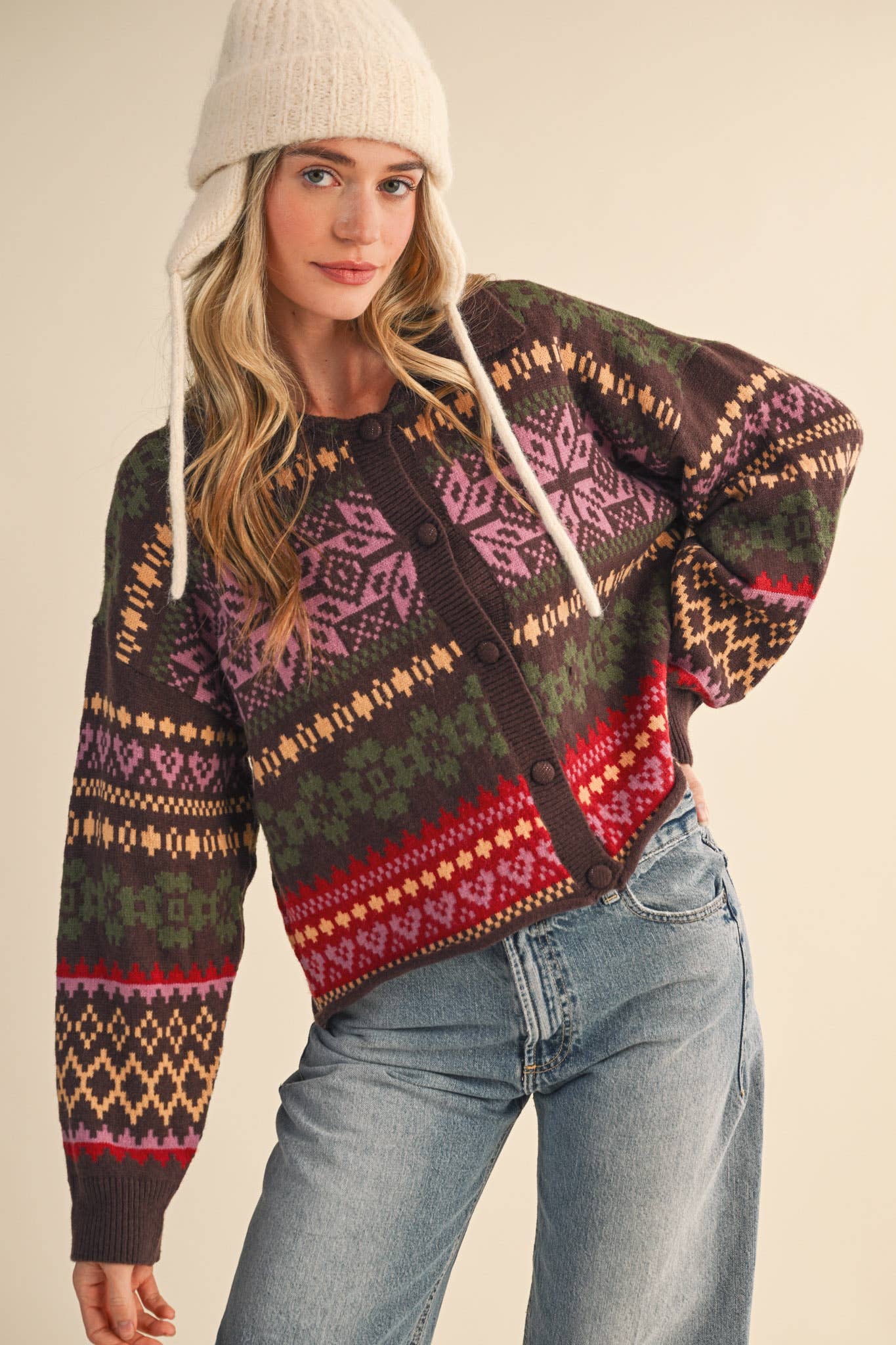 Fair Isle Feels (Brown) Button Cardigan