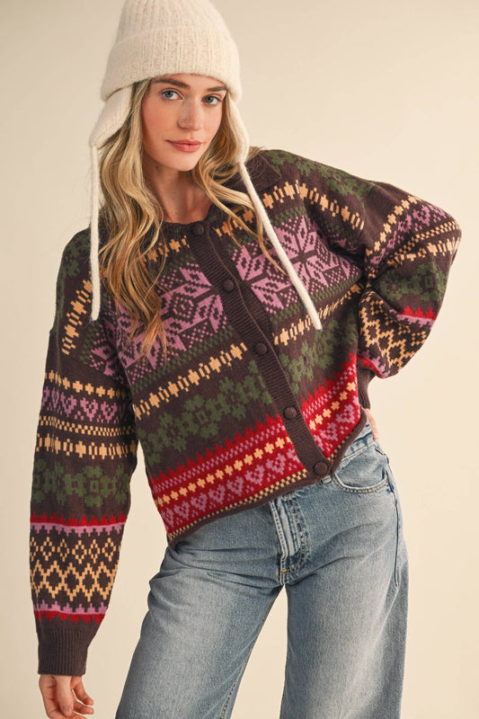 Fair Isle Feels (Brown) Button Cardigan
