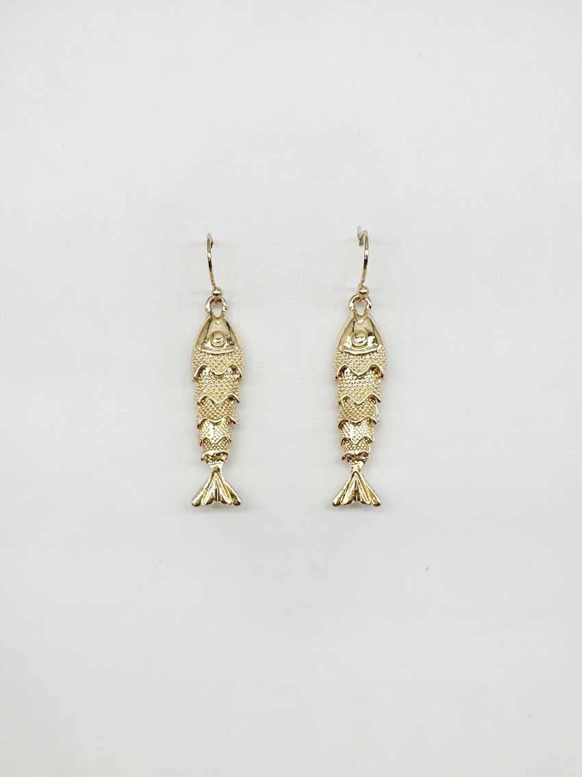 Gold Metal Textured Fish 1" Drop Earring