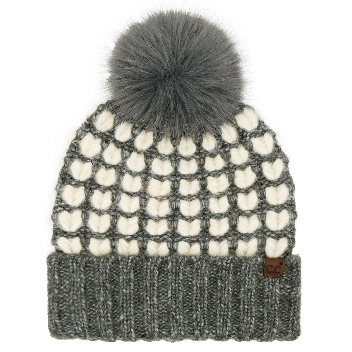 C.C. Full of Heart Pattern Pom Beanie
