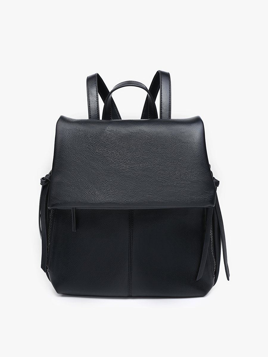 Adley (Black) Foldover Pocket Backpack