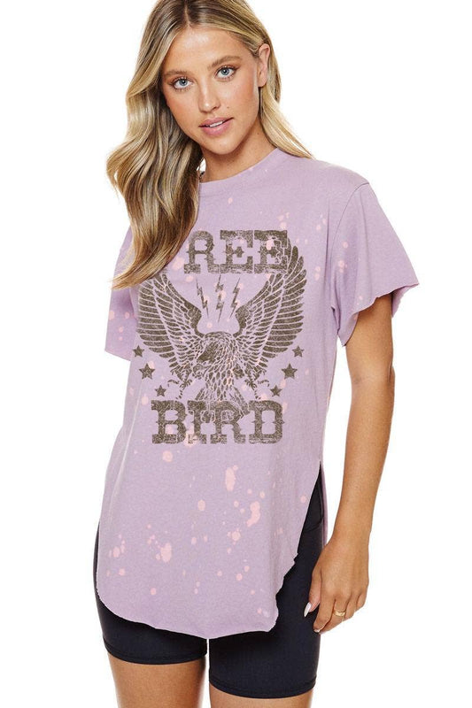 Free Bird (Lilac) Bleached Cut Hem Tee