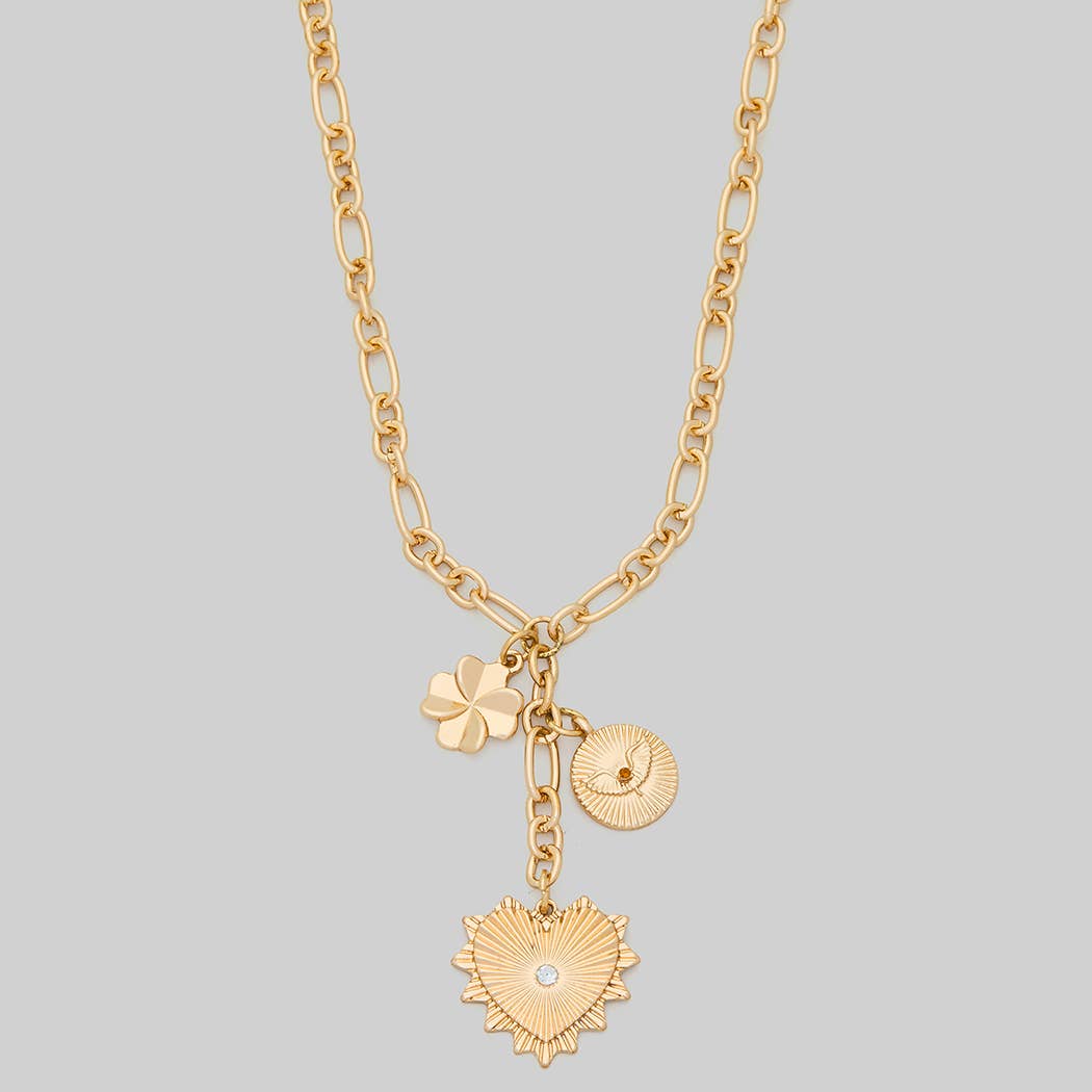 Heart Clover Charm Necklace, Gold