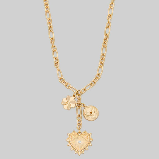 Heart Clover Charm Necklace, Gold