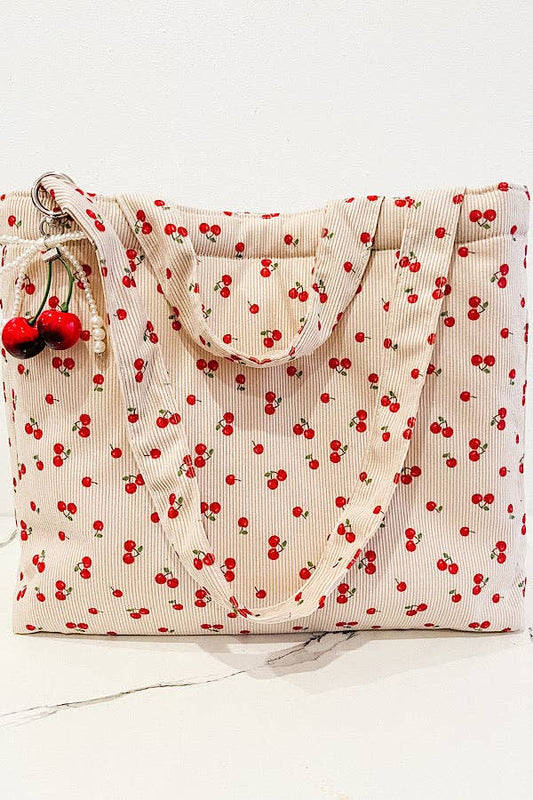 Stevie Corduroy Cherry Print Tote Bag