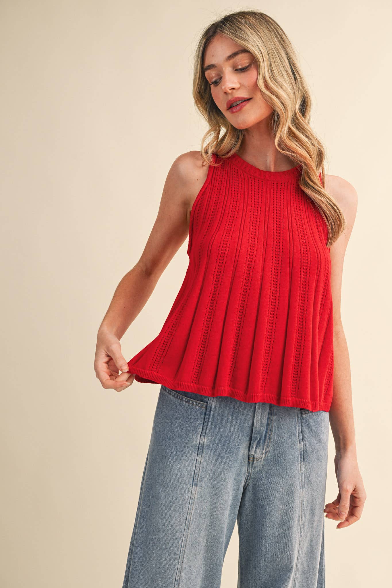 Class Act (Red) Pointelle Sweater Tank
