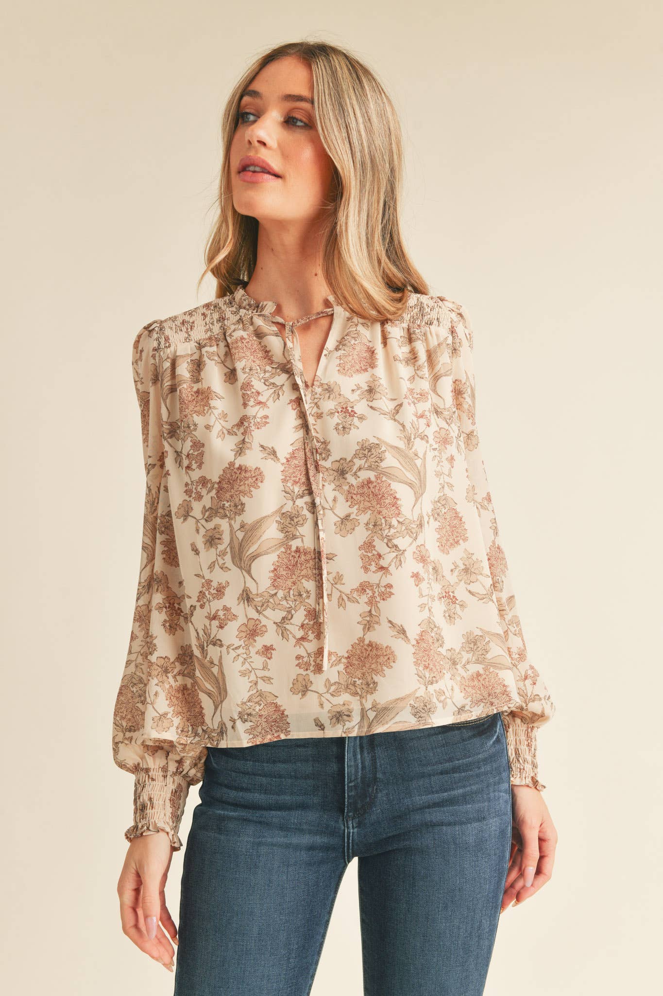 Autumn Romance Floral Smocked Blouse
