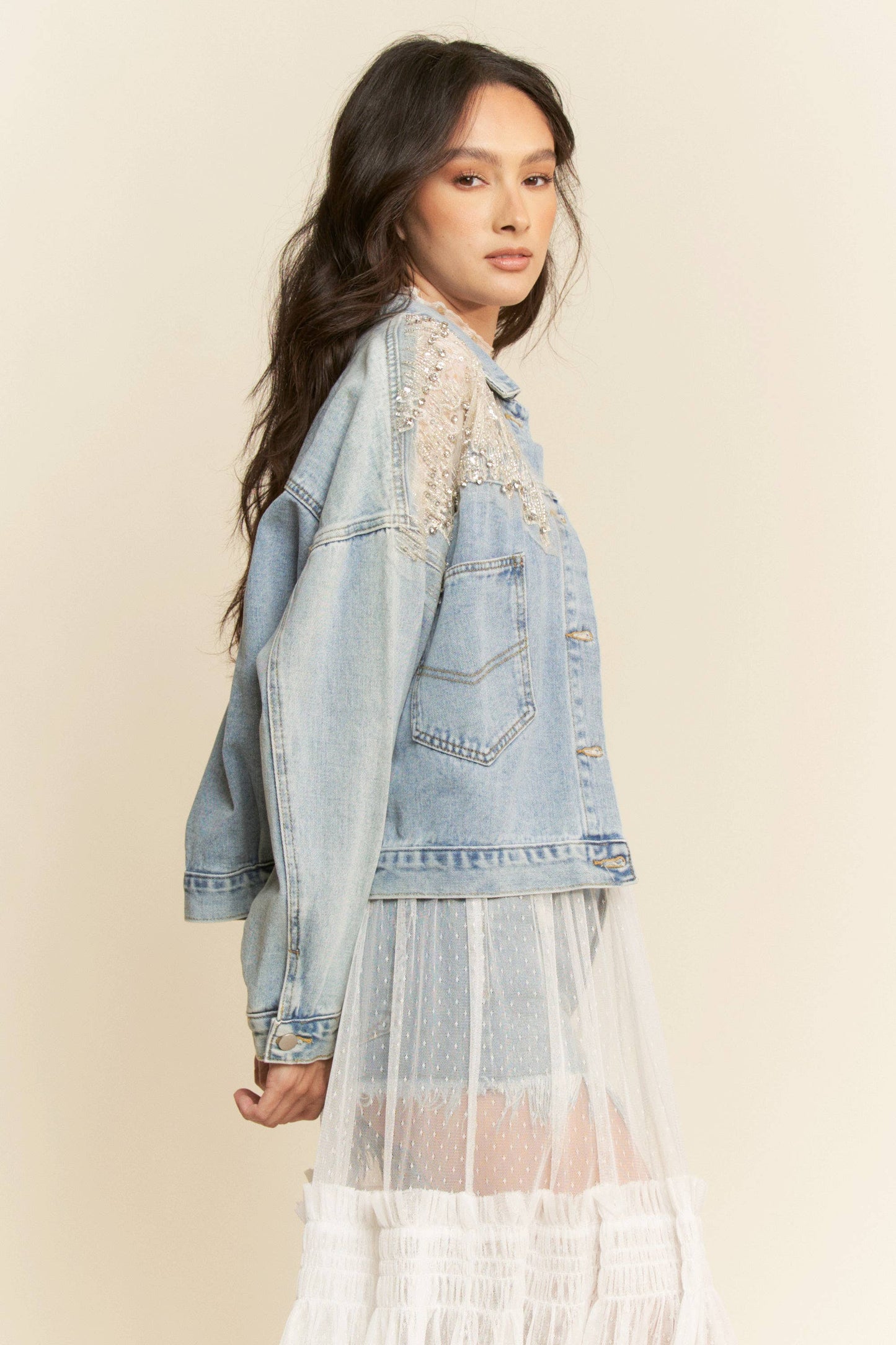 Denim & Lace Sequin Denim Jacket