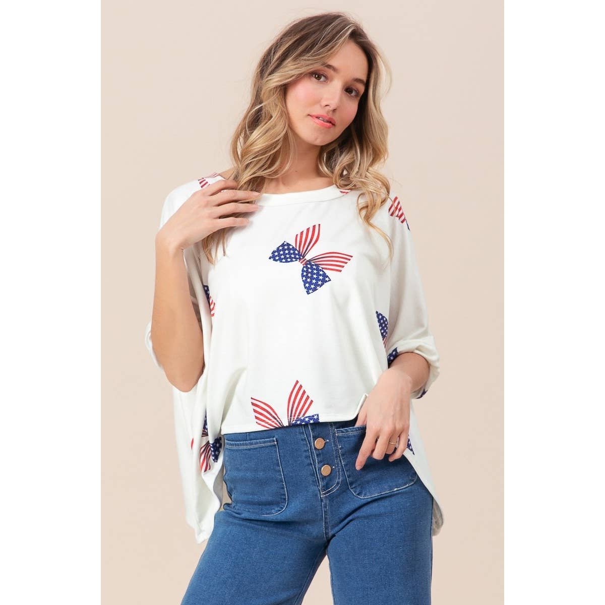 American Girl Bow Print Dolman Top