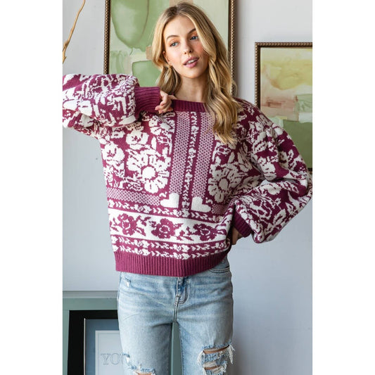 Winter Garden (Marsala) Floral Sweater