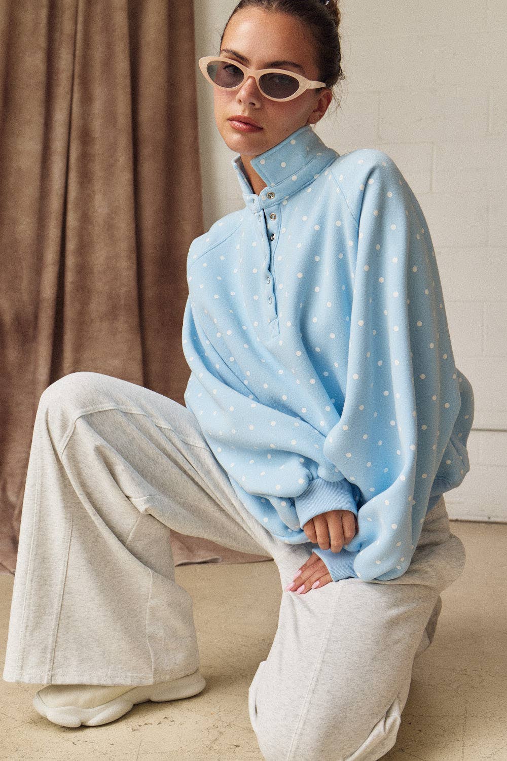 On the Dot (Sky) Polka Dot Sweatshirt