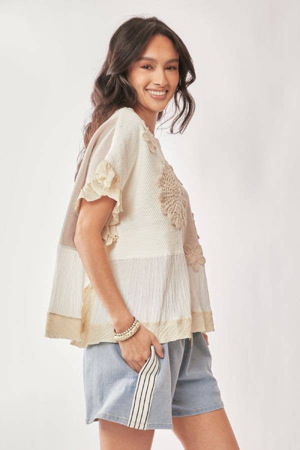 One & Only (Tan) Sweater Boho Ruffle Top