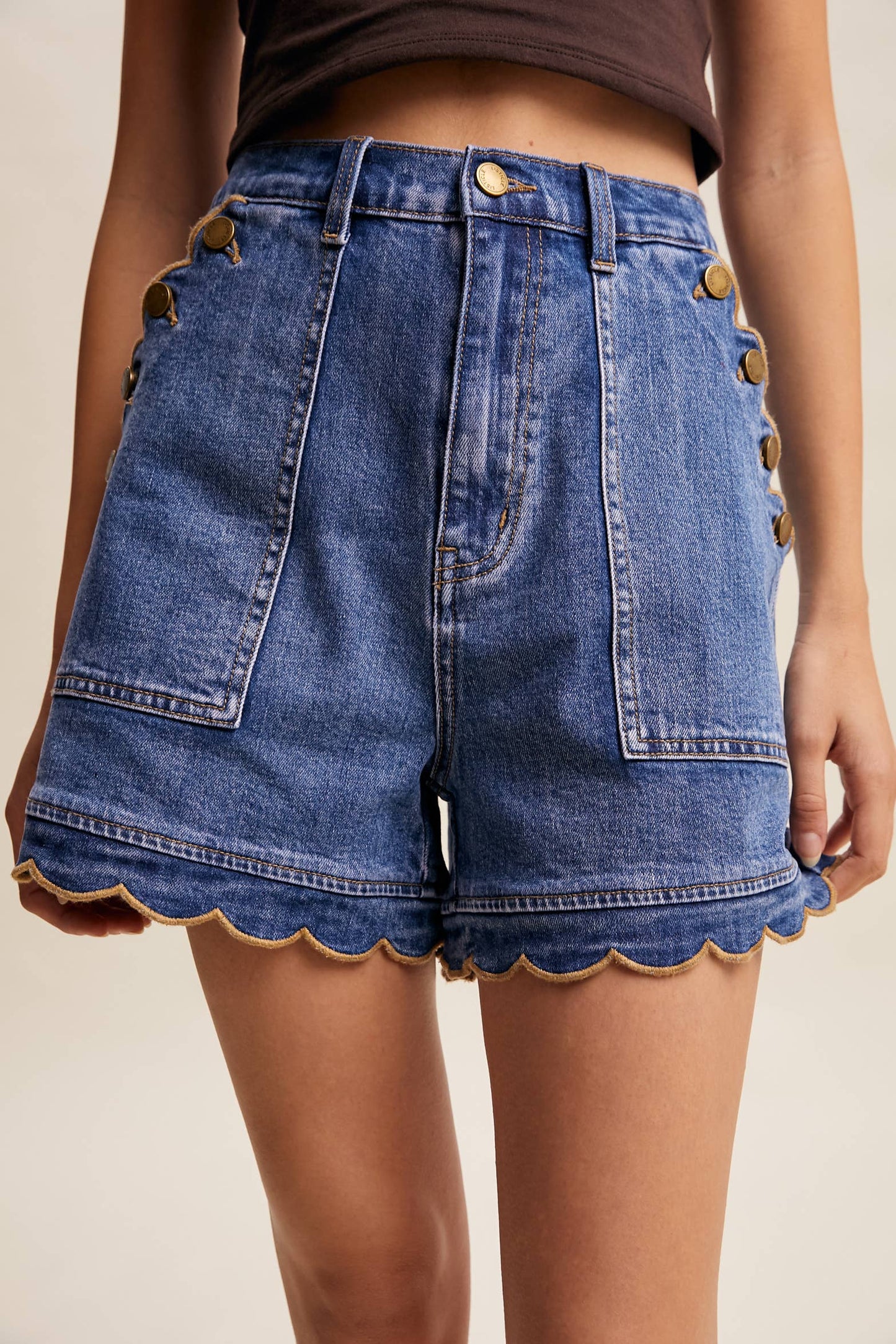 She’s From Texas Scallop Denim Shorts