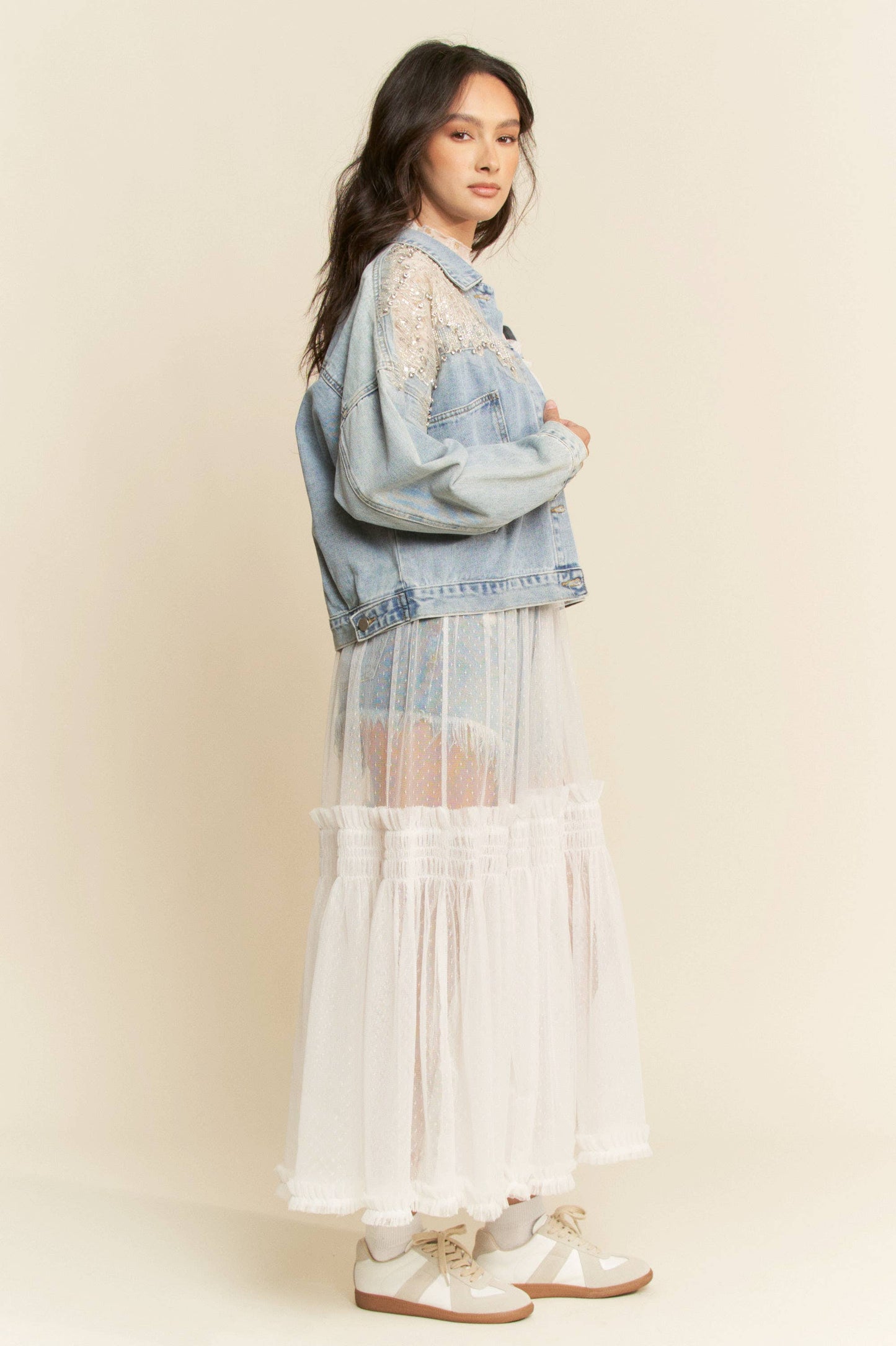 Denim & Lace Sequin Denim Jacket