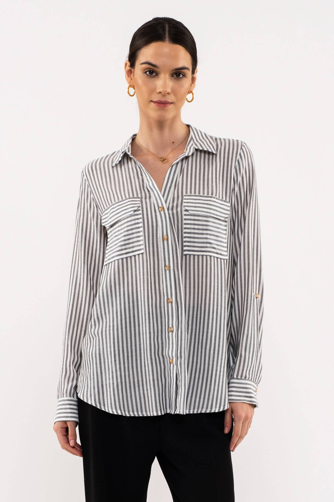 Level Up (Black) Stripe Button Shirt