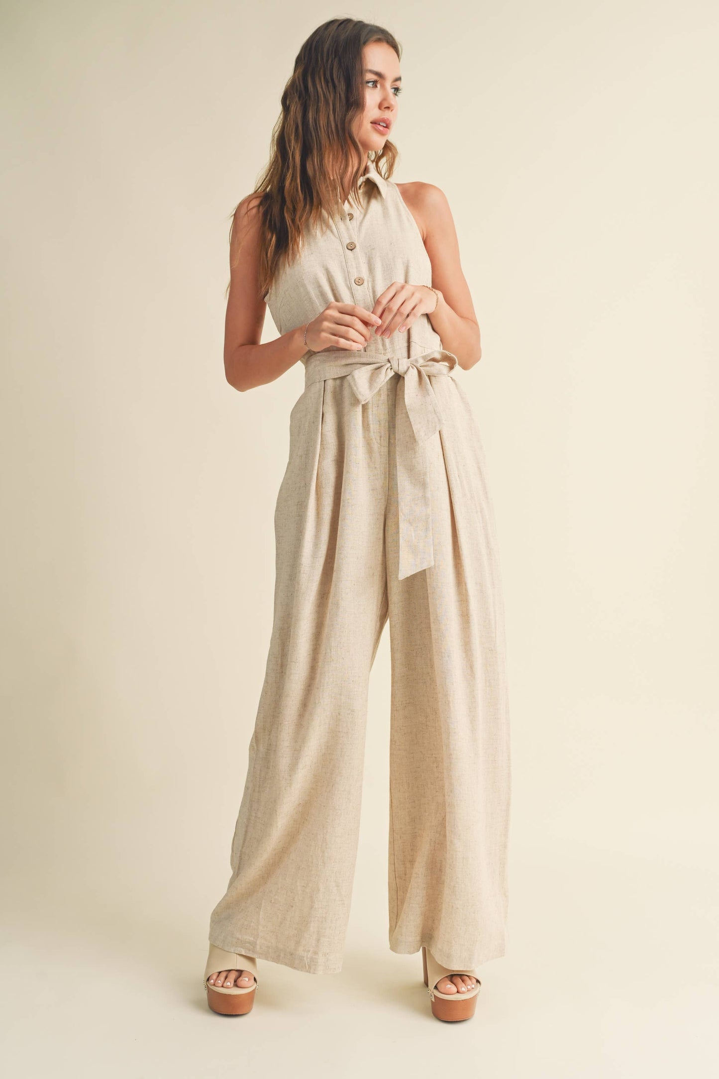 All Business (Oatmeal) Linen Jumpsuit