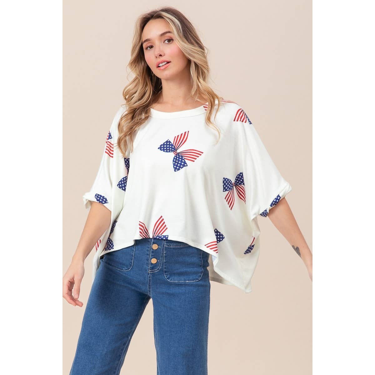 American Girl Bow Print Dolman Top