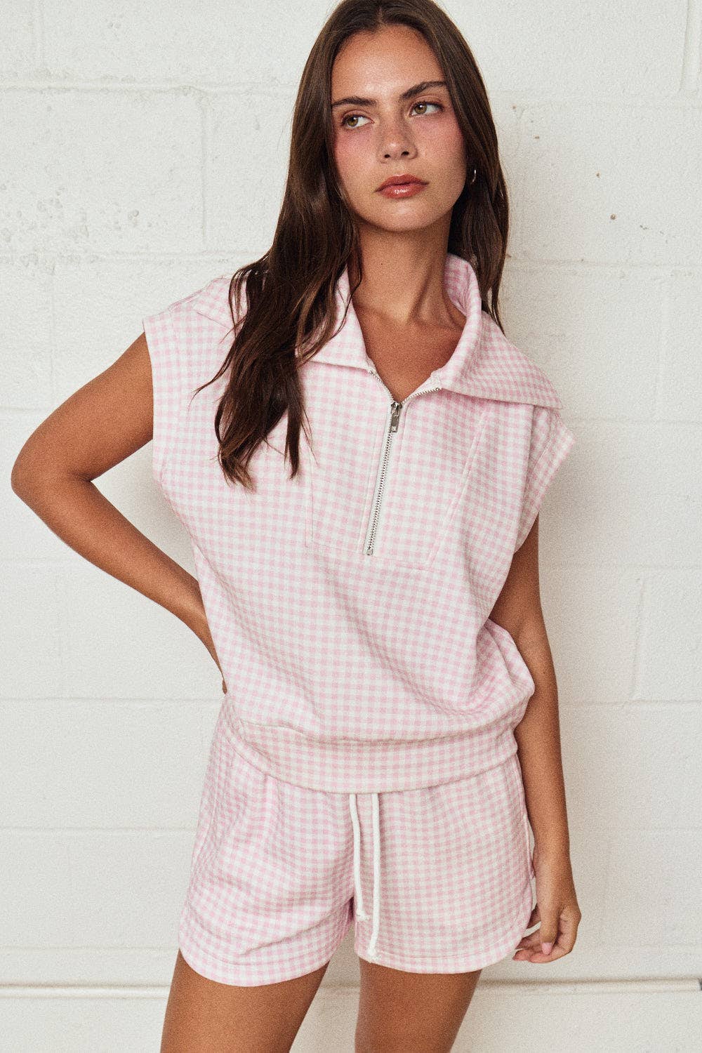 Go Go Gingham (Pink) Zip Up Top