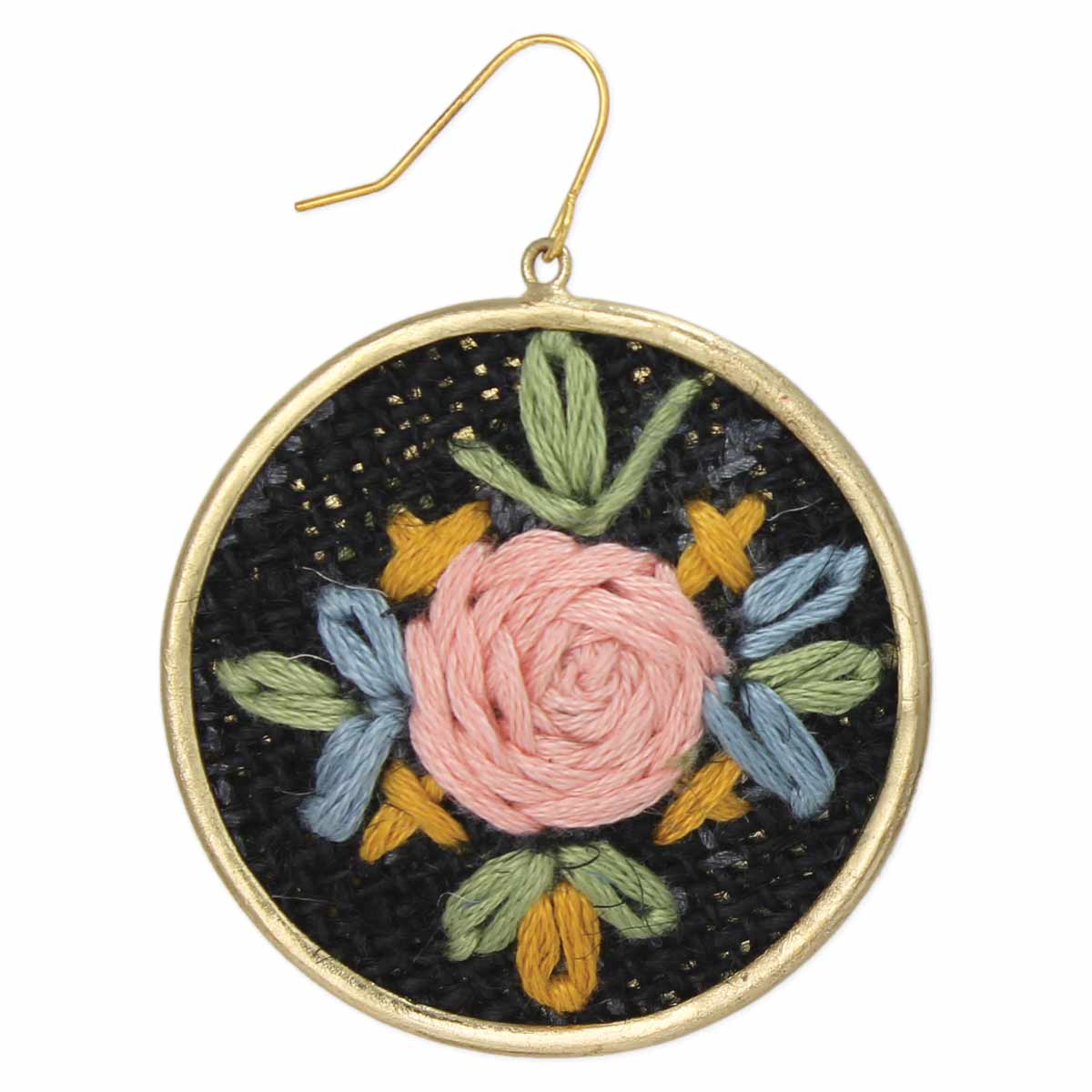 Black Floral Cross Stitch Earrings