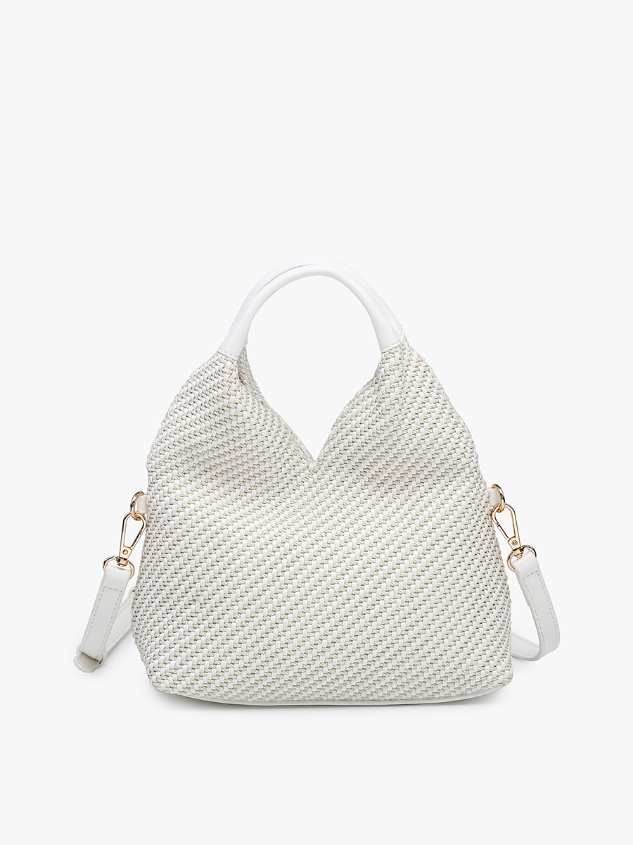 Cecily Striped Small Woven Satchel: White