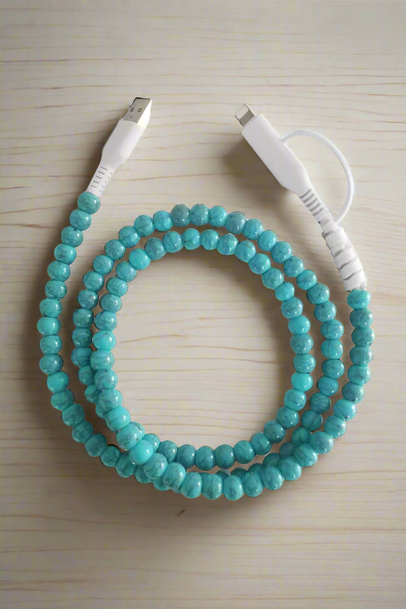 40” (Turquoise) Beaded Cord Phone Charger