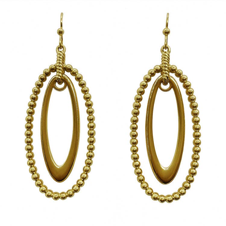 Gold Oval Textured 1.5" Earrings