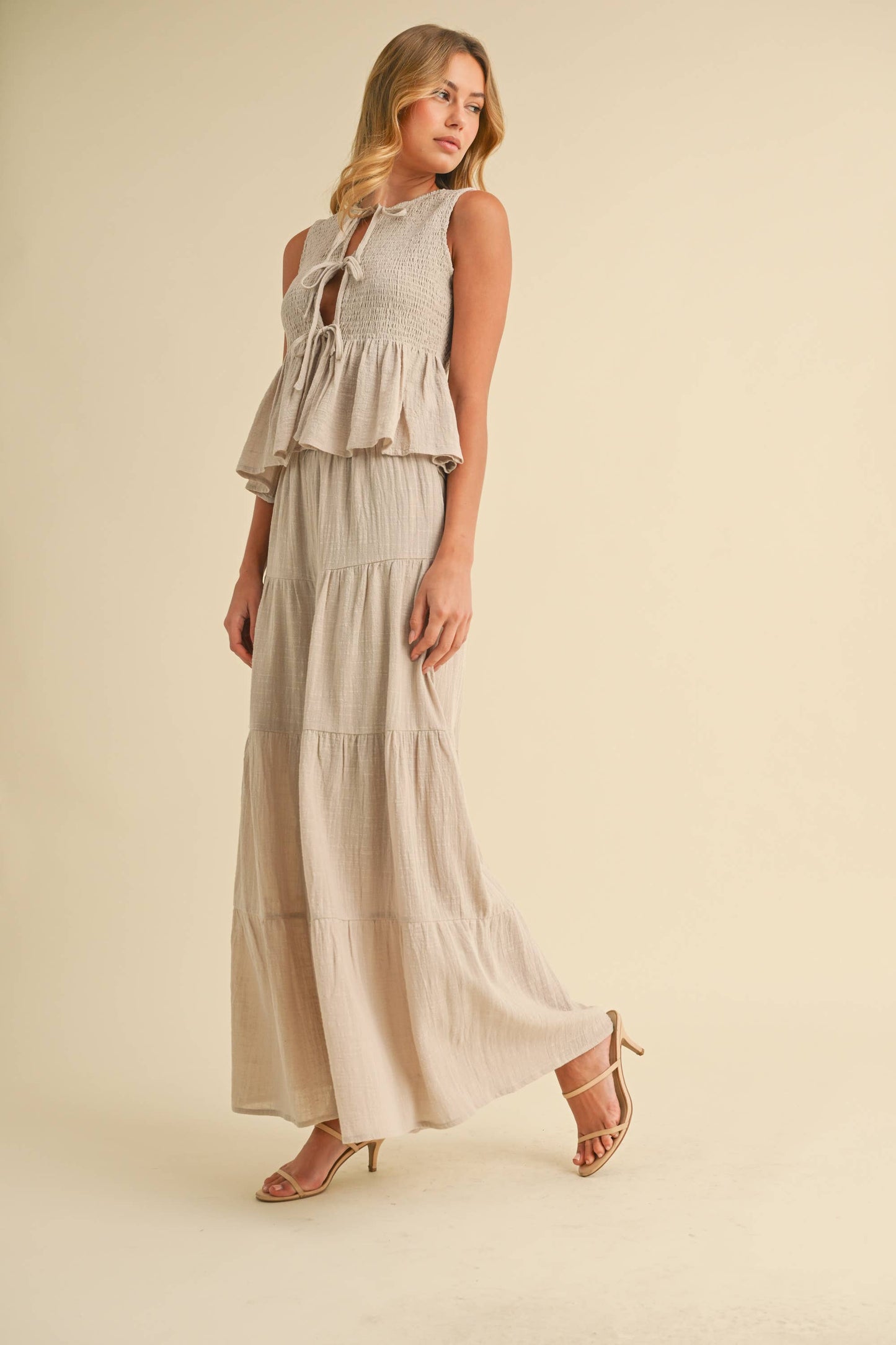 Sweet Beginnings Peplum Gauze Tie Top